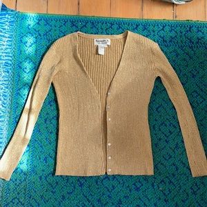 Vintage stretch knit gold glitter cardigan